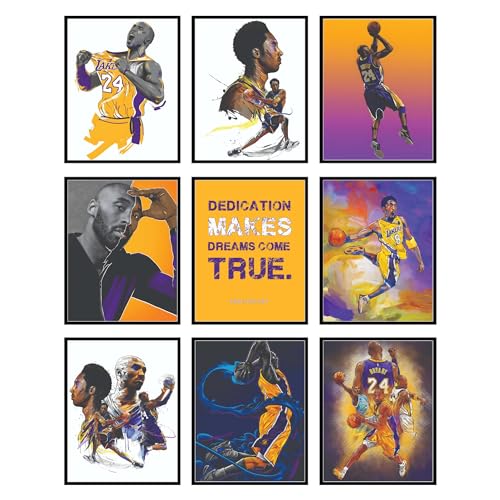 BigWig Prints Kobe Bryant Poster - Kobe Poster, Bryant Wall Art For Bedroom, Lakers Basketball Art For Boys Room Decor, Sports Gifts, Legendary Basketball Player Wall Decor - Unframed Set Of 9 (8x10) - color: Kobe Bryant 1