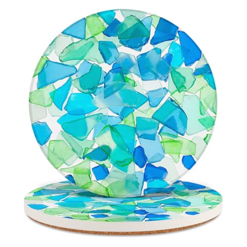 2 Pack Ceramic Coasters for Drinks – Absorbent Stone Coaster with Non-Slip Cork Back, Heat-Resistant & Durable for Coffee Table & Desk, Aesthetic Home & Office Decor (Stained Glass) - color: Glass Reverie