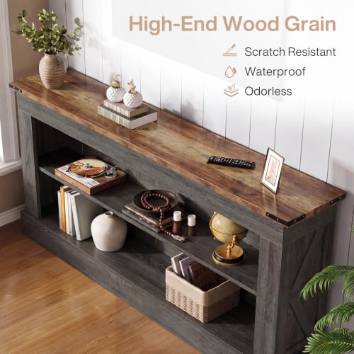 Tribesigns 63-Inch Long Console Table for Entryway, Narrow Long Entry Table with Shelves for Living Room, Farmhouse Sofa Console Behind Couch, for Foyer, Hallway, Gray and Brown - color: Gray and Brown