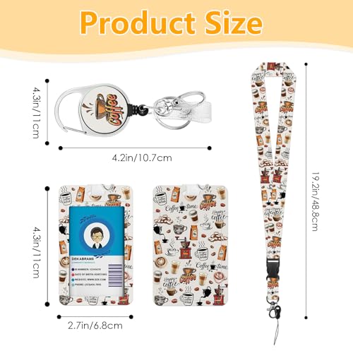 Lanyards for ID Badge, Coffee for ID Badge Holder, Coffee ID Badge Holder with Heavy-Duty Retractable Reel Clip, Gift for Teacher Nurse Adult - color: Coffee-white