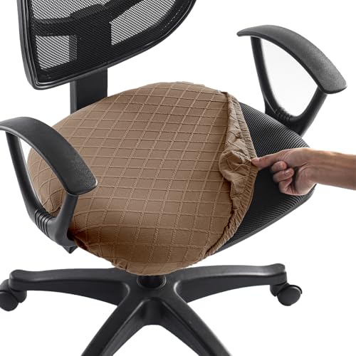 Stretch Jacquard Office Chair Cover, Removable Washable Desk Chair Cover, Anti-dust Seat Cushion Protectors - Brown - color: Brown, size: Chair Seat Cover