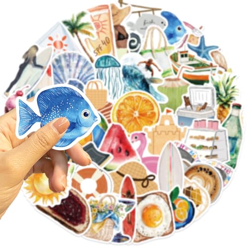 VSCO Beach Stickers for Teens & Adults, 50Pcs Ocean Stickers for Scrapbooking Water Bottles Laptop Notebook, Cute Waterproof Tropical Vinyl Decal for Girls Boys Bulk - style: Beach