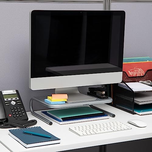 Mind Reader Monitor Stand, Ventilated Laptop Riser, Desktop Organizer, Metal, 14.5"L x 11.25"W x 4.25"H, Set of 2, Silver - size: 14.5"L x 11.25"W x 4.25"H