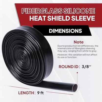 Silicone Fiberglass Sleeve Heat Shield Wire Protective High Temperature Electrical Insulation Self-extinguishing Black (3/8"-9ft) - style: 3/8"-9ft