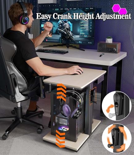 Computer Tower Stand with Charging Station & USB Ports - Adjustable Height PC Stand 2-Tier, Under Desk for ATX-Case with Wheels, CPU Holder for Office, Home, Gaming Room