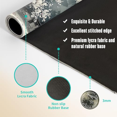 Extended Gaming Mouse Pad, Large Mouse Mat 3 mm Nature Rubber Base Mousepad with Stitched Edges, Non-Slip Desk Mat for Office Home Great Gift 31.5x11.8 Inch (Japanese Ink 4) - color: Japanese Ink 4