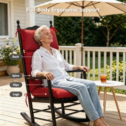 QILLOWAY Outdoor Rocking Chair Cushions Set of 2, 100% Polyester Waterproof Patio Rocking Chair Cushion, High Back Weatherproof Chair Pad for Adirondack & Outdoor Furniture, All Red - color: Red