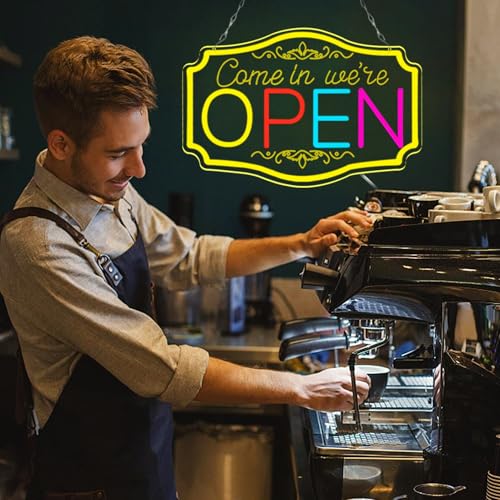 23.6"x15.9" Large Size Open Neon Signs for Business，Come in We're Open Neon Lighs for Party Bar Salon Stores Hotel Wall Decor - style: open001