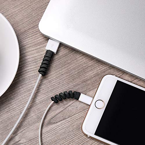 Jetec 24 Pcs Charger Cable Protector,Silicone Flexible Cable Saver,Spiral USB Mouse Wire Protector for Headphone Laptop Earphone Cell Phone Wrap Accessories (Black) - color: Black