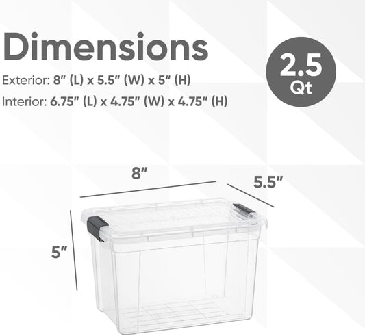 Superio Storage Bins with Lids- 5 Pack, 2.5 Qt Clear Boxes for Organizing, Stackable Plastic Containers- BPA Free, Non-Toxic, Odor Free, Organizer for Home, Office, Dorm - size: 2.5 Qt, style: 5 Pack