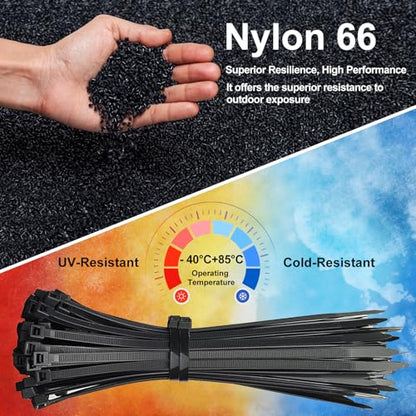 150 Pack Zip Ties 8 Inch Black, 40Lbs Tensile Strength, Premium Nylon Cable Ties, Plastic Zip Ties, For Garage Cable Management, Home, Garden Trellis Ties, Indoor And Outdoor Use