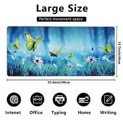 MIOAOSRT Desk Mat,Butterflies in Mystic Forest Large Gaming Mouse Pad with Stitched Edges,Non-Slip Computer Mouse Pad for Desk,Extended XXL Keyboard and Mouse Pad 35.4x15.75 in - color: Butterflies in Mystic Forest