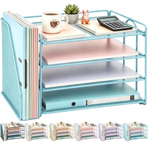 gianotter 4-Tier Paper Organizer With Magazine Holder, Desk Organizers and Accessories, Desk Accessories & Workspace Organizers, File Organizer for Office Supplies Storag (Blue, 4-Tier) - color: Blue, size: 4-Tier