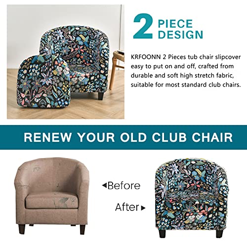 KRFOONN Club Chair Slipcover 2 Piece Stretch Printed Round Barrel Chair Covers Removable Tub Chair Slipcover with Elastic Bottom Chair Coverings Furniture Protector Cover for Living Room, A9 - color: Color A9