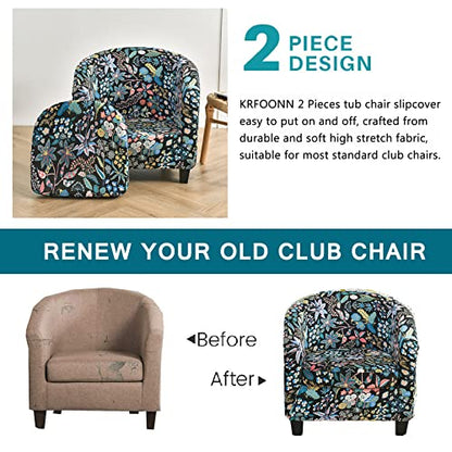 KRFOONN Club Chair Slipcover 2 Piece Stretch Printed Round Barrel Chair Covers Removable Tub Chair Slipcover with Elastic Bottom Chair Coverings Furniture Protector Cover for Living Room, A9 - color: Color A9