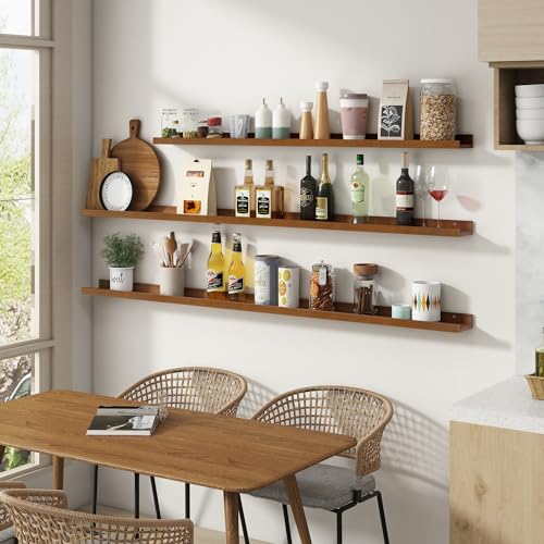 FLYJOE Picture Ledge Wall Shelves 24 inch Width Set of 2, Solid Pine Wood Rustic Floating Ledge Shelves for Wall for Kids' Room Bedroom Kitchen Bathroom Living Room Nursery Display Wall Decor, Walnut - color: Walnut, size: 24'', set of 2