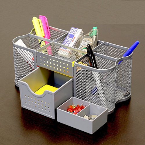 Deco Brothers Desk Organizers Pen Holder Office Caddy Storage, Silver - color: Silver
