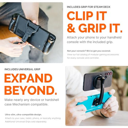 Mechanism Phone Mount Console Bundle for Steam Deck | Easily Connect Any iPhone or Android Using Our Phone Mount | Case Friendly Steam Deck Accessories | Deckmate