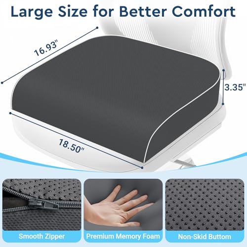 Seat Cushion, Memory Foam Office Chair Cushions for Long Sitting Hours, Chair Pad for Sciatica, Coccyx, Tailbone, Hip Pain & Pressure Relief, Office, Home, Car Seats,Airplane, Gray/X-Large - color: Gray, size: X-Large