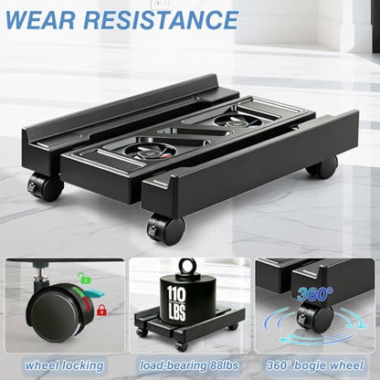 PC Stand for PC Tower With F, Computer Desktop Stand with 4 Lockable Castors, Universal Adjustable CPU Stand with Wheels - (New Black)