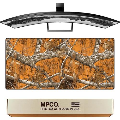 MPCO. Real Tree Large Gaming Desk Pad - 36" x 17" Aeroglyde Fabric Edge Orange – Without Logo Desk Mats - Non-Slip, Washable, Smooth Glide for Precision Gaming & Work - color: Aeroglyde Edge Orange – Without Logo
