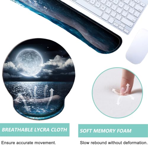 Keyboard Wrist Rest Pad Mouse Pad with Wrist Support Set of 3, Mousepad with Non-Slip Rubber Base, Ergonomic Memory Foam Mouse Wrist Cushion Support for Home Office Laptop Computer, Moonlit Night - color: Moonlit Night