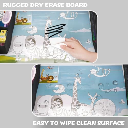 MENZOKЕ Kids Travel Tray, Road Trip Activities for Kids Toddlers | Toddler Car Activities with No-Drop iPad Holder Stand, Roadtrip Essentials with Dry Erase Board & Cooler Cup Holder, Black - color: Black Astronaut