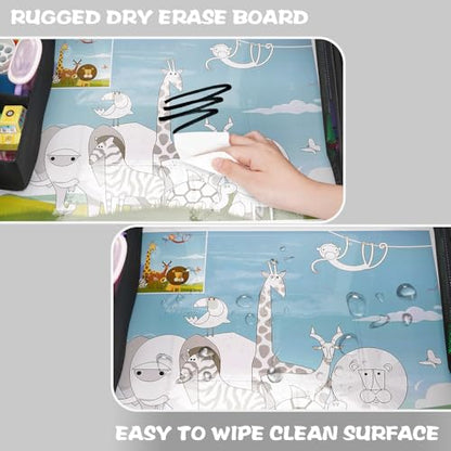 MENZOKЕ Kids Travel Tray, Road Trip Activities for Kids Toddlers | Toddler Car Activities with No-Drop iPad Holder Stand, Roadtrip Essentials with Dry Erase Board & Cooler Cup Holder, Black - color: Black Astronaut