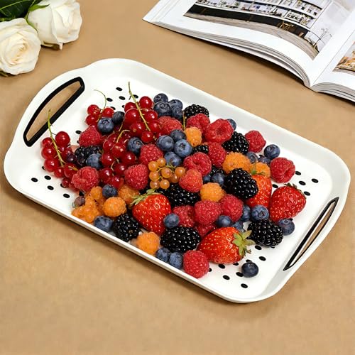 Non Slip Lap Trays with Handles, Set of 2 Food Trays for Eating on Couch, Dishwasher Safe Rectangular Serving Trays for Dinner, Breakfast & Snacks (White) - color: White
