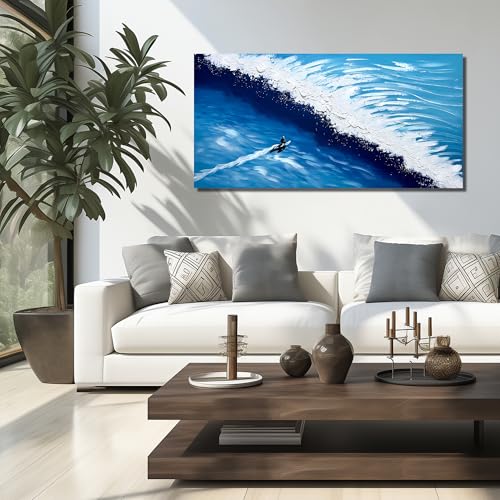WVMAPTA Blue Ocean Sea Wall Art For Dining Room Modern Painting Wall Art For Living Room Blue And White Wall Decor Teen Bedroom Size 24 x 47 Inch - color: Blue And White, size: 47"L x 24"W