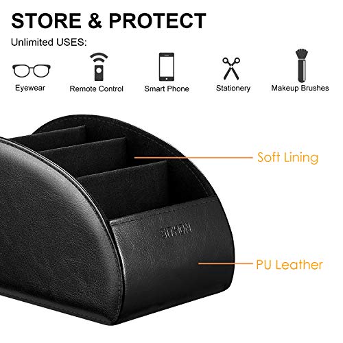 SITHON Remote Control Holder with 5 Compartments – [Upgrade Version] PU Leather Remote Caddy Desktop Organizer Store TV, DVD, Blu-Ray, Media Player, Smart Phones, Heater Controllers (Black) - color: Black, size: Large