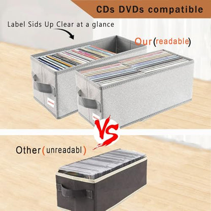 CD/DVD Storage Box Universal, Stackable CD/DVD Organizer with lid, Blu-ray disc Media Holder, Video Game Disk, Album, 4Pack can Hold 180cd / 80dvd Beige - size: 4pack beige