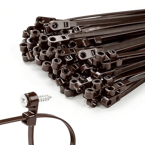 200 PCS 8 inch Brown Zip Ties with Screw Hole 70lbs Mountable head Cable Ties Straps Multipurpose Heavy Duty Nylon Cable Zip Ties with Screw Mounting Hole - color: Brown, size: 8 Inch (200PCS)