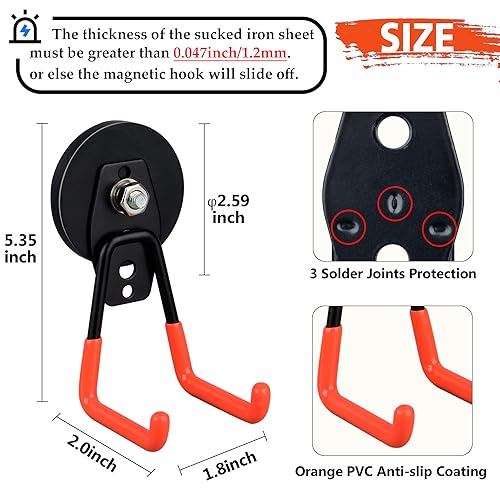 ULIBERMAGNET Heavy Duty Magnetic Garage Hooks,4 Pack Strong Large Magnet Hooks for Power Drill,Garden Tools,Hose,Pegboard,Garage, Workshop,Magnetic Storage Hooks for Indoor Outdoor Hanging(Orange) - style: 2.59" Medium L Orange 4PC