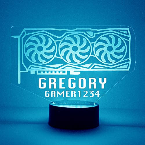 Personalized Gaming LED Sign Night Light Lamp with Remote, Custom Text, Acrylic Display with 16 Colors & 4 Modes, Battery or USB Power, Made in The USA (Graphics Card) - style: Graphics Card