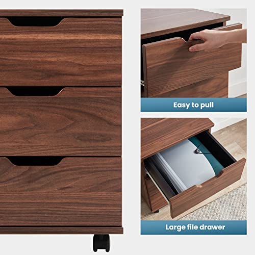 Farini Mobile File Cabinet for Home Office, 3 Drawer Chest Wood, Drawers Unit for Under Desk, Storage Drawers Cabinet Brown - color: Brown