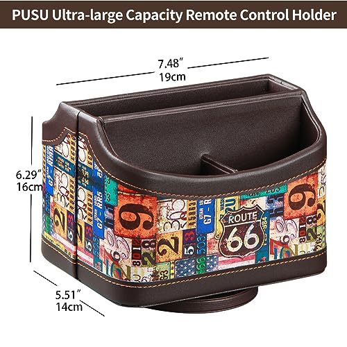 PUSU Remote Control Holder, Colorful Pattern Nightstand TV Caddy, PU Leather 360 Degrees Rotatable Desktop Organizer Storage Box for TV Remotes/Media Controllers/Office Supplies - color: highway