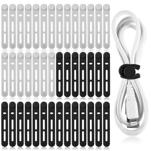 Tellegloww 42 Pcs Silicone Cable Ties Reusable Cord Organizer Adjustable Data Cable Wraps for Earphone Phone Charger Computer Cord Management Straps Travel Essentials(Black, Gray,3.15 Inch) - color: Black, Gray,, size: 3.15 Inch