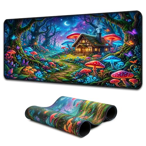 Blacklight UV Reactive Gaming Mouse Pad – Glow in the Dark Fantasy Mushroom Forest, Neon Nature Desk Mat, Non-Slip Extended Mouse Pad for PC, Laptop, Office & Gaming Setup - color: Mushroom Farmhouse