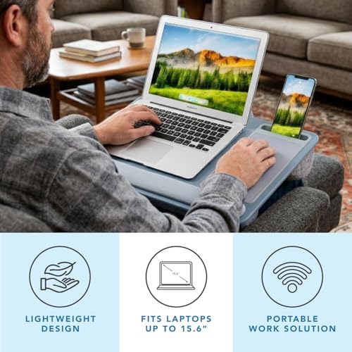 LAPGEAR Home Office Pro Lap Desk with Wrist Rest, Mouse Pad, and Phone Holder - Slate Blue - Fits up to 15.6 Inch Laptops - Style No. 91623 - color: Slate Blue, size: Home Office Pro W/Wrist Rest