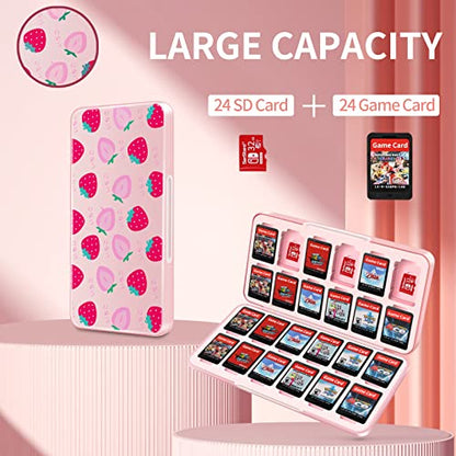 OLDZHU Pink Switch Game Holder - Storage for 24 Games & 24 Micro SD Cards, Compatible with Nintendo Switch&Switch OLED - color: Fruit