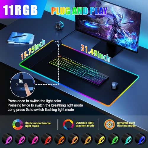 Mouse Pad with Phone Holder, Wireless Charging Desk Mat, RGB Gaming Mousepad Home Office Large Desk Pad with Ultra-Smooth Surface, Non-Slip Base, Waterproof Keyboard Pad,Black with 20W USB C Charger - color: 31.5x15.75"Phone Stand-Black w/PD Charger