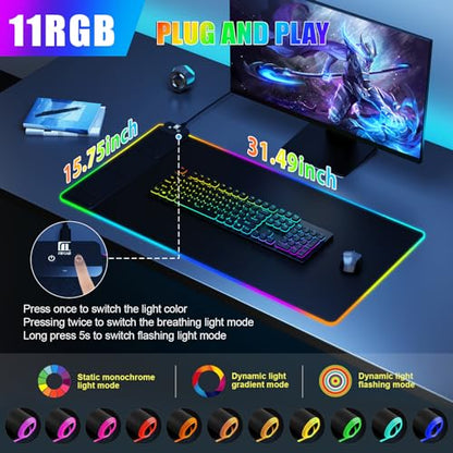 Mouse Pad with Phone Holder, Wireless Charging Desk Mat, RGB Gaming Mousepad Home Office Large Desk Pad with Ultra-Smooth Surface, Non-Slip Base, Waterproof Keyboard Pad, Classic Black Desk Mat - color: 31.5x15.75"Phone Stand-Black