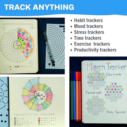 Ultimate Productivity Stencils & Stickers - x20 Sheets of Planner Stickers, x6 Stencils - Calendars, to Do Lists, Habit Trackers, Goals - Accessories & Supplies for Bullet Journals by Sunny Streak