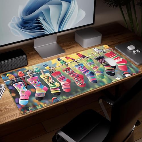 Leather Socks Desk Pad, Colorful Art Mouse Pad Large Computer Keyboard Gaming Mousepad Waterproof Desktop Protector & Cover, Decorative PU Leather Laptop Mouse Mat Home Decor 10 x 25.6 inch C87 - color: colorful-6
