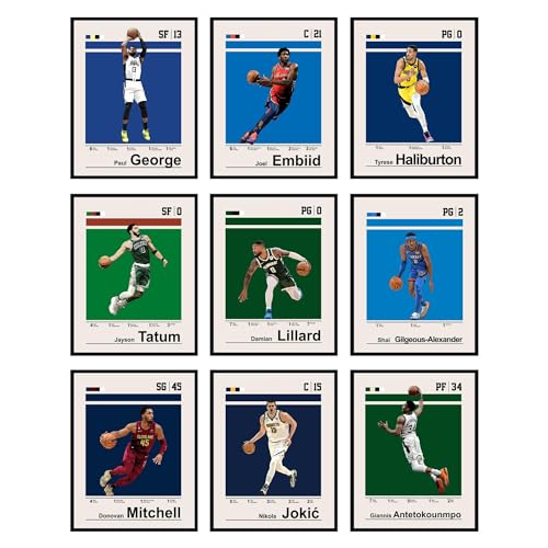 BigWig Prints Basketball Poster Set - Basketball Room Decor for Boys, NBA Posters, Giannis Antetokounmpo, Damian Lillard, Jayson Tatum, Paul George, Tyrese Haliburton, NBA Art - Unframed 9 Pack (8x10) - color: Basketball 4