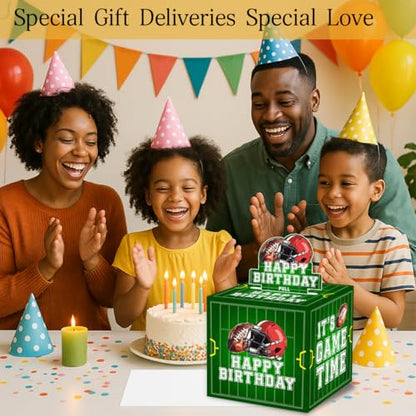 ChillHui Football Birthday Money Gift Boxes for Cash, Sports Football Birthday Money Pull Box for Boys Girls - color: Green Football