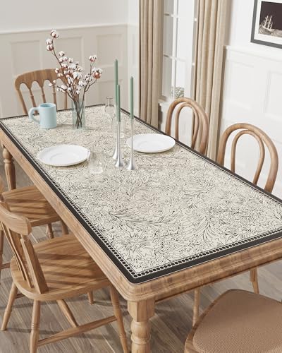 PVC Desk Mat Vintage Table Cover Protector, Non-Slip Writing Desk Pad for Laptop & Keyboard, Waterproof Desktop Mat for Office Home Coffee Kitchen Dresser (Floral Beige, 36” x 60") - color: Floral Beige, size: 60" x 36"