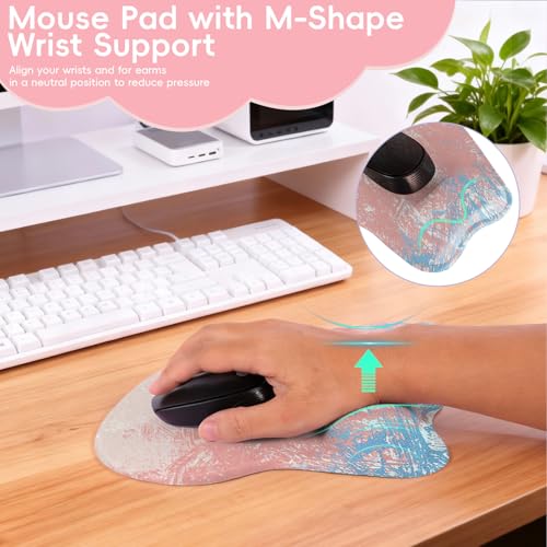 Mouse Pad with Wrist Rest Ergonomic Mouse Pad with Comfortable M-Shape Pain Relief Wrist Support Non-Slip PU Base Mousepad for Laptop, Office & Home (Pretty Pink Painting) - color: Pretty Pink Painting