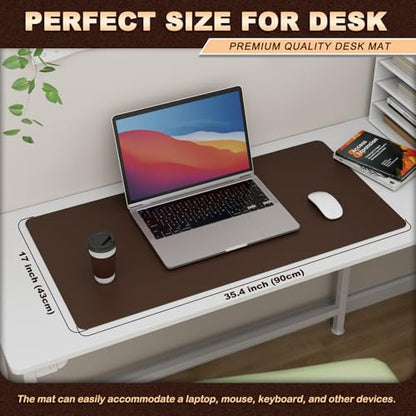 K KNODEL Leather Desk Pad Protector, Office Desk Mat, Large PVC Leather Desk Blotter, Non-Slip Mouse Pad (Dark Brown, 17" x 35.4") - color: Dark Brown, size: 17" x 35.4"
